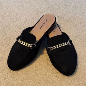 Black Women's Loafers with Chain Detail
